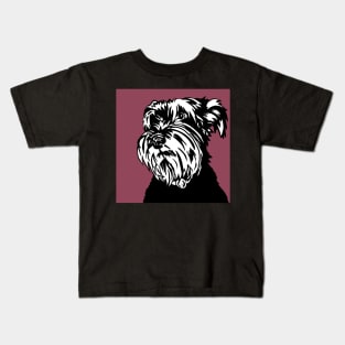 Sally the Miniature Schnauzer Dog Linoprint on Pink Background Kids T-Shirt